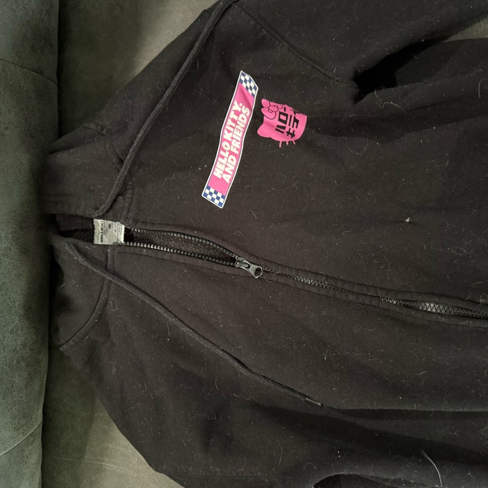 Black Zip-Up Hoodie with Pink Graphic